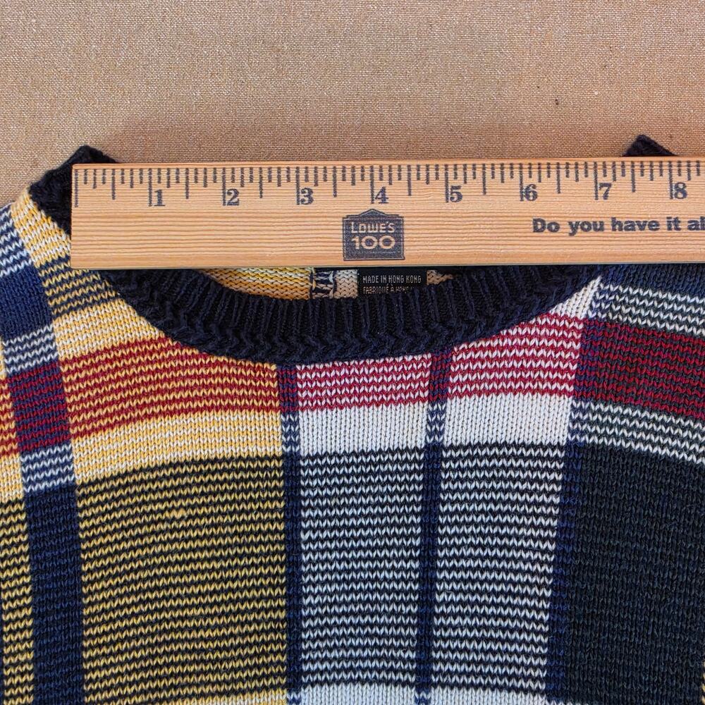Nautica Vintage 90s Men's Plaid Multicolor Grandpa Sweater 100% Cotton Sz Small - Picture 5 of 7